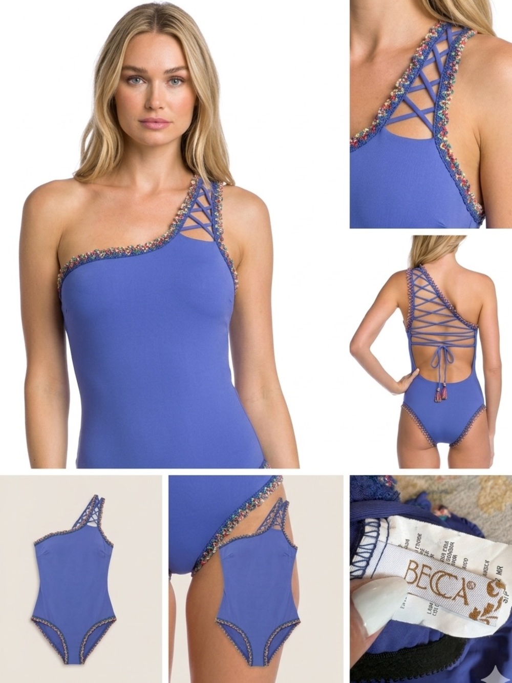 BECCA MARDI GRAS SWIMSUIT One Piece   One Shoulder Small